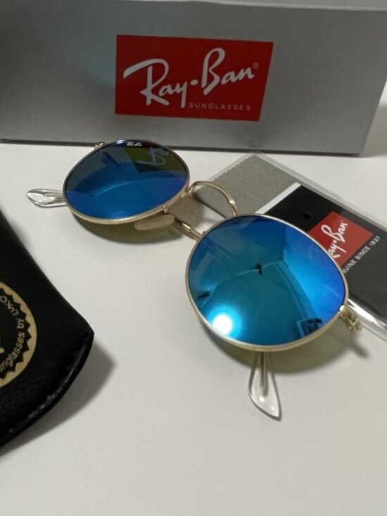 NEW Ray-Ban RB3447 Round Metal Classic Gold Frame Blue Mirror 50-21 Unisex main image 6